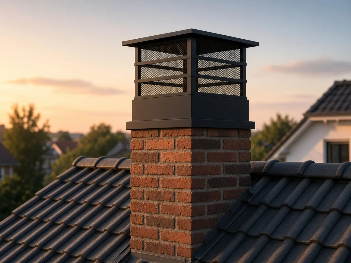 Design schoorsteenkap over de schoorsteen: plat, 2 lamellen, zwart (sfeerimpressie)